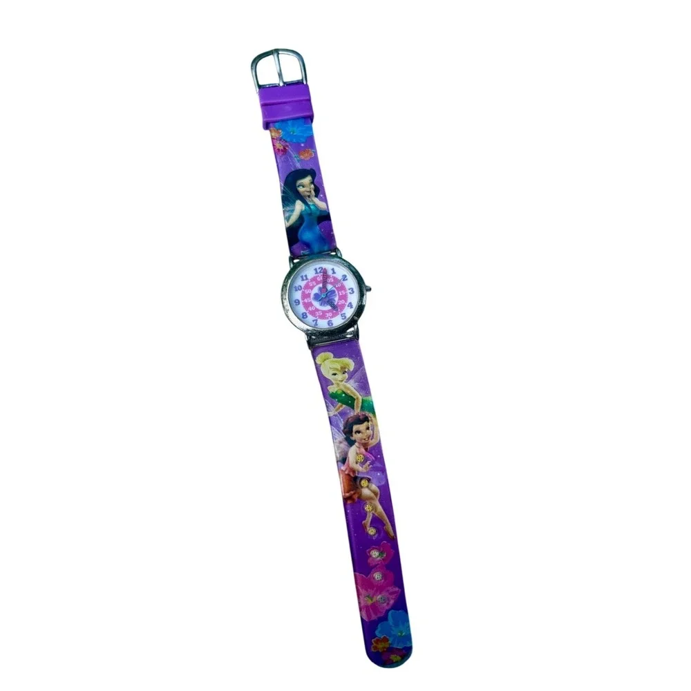 Disney 90s Tinker Bell‎ Watch Kids Adjustable Purple Plastic learn Time Teacher